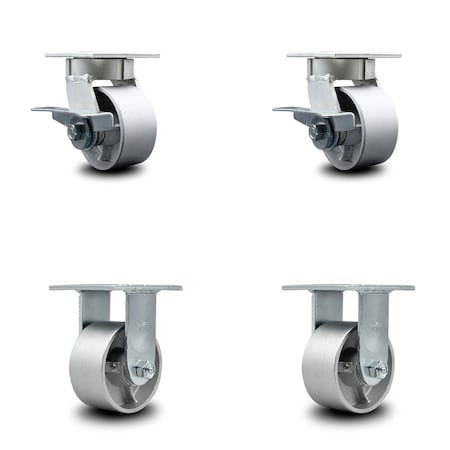 Service Caster 4 Inch Kingpinless Semi Steel Wheel Caster Brakes 2 Rigid, 2PK SCC-KP30S420-SSR-SLB-2-R-2